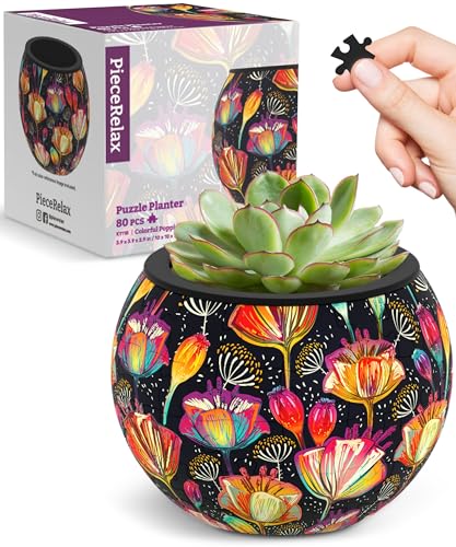 PieceRelax Unique 3D Puzzle Planter - 80 Plastic Pieces [K1118] - color: Colorful Poppies