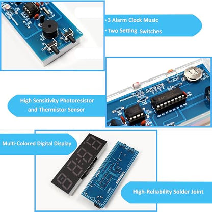DIY Alarm Clock, Soldering Practice Kit with Solder Wire, Screwdriver, Tweezer, 4-Digit LED Digital Clock Kit