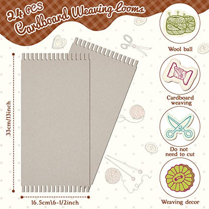 Pajean 24 Pack Cardboard Weaving Looms Weaving Wide Notch Loom Boards Loom for Beginners Knitting Sewing Crochet Basket Jewelry Arts Crafts, 6-1/2 x 13 Inch