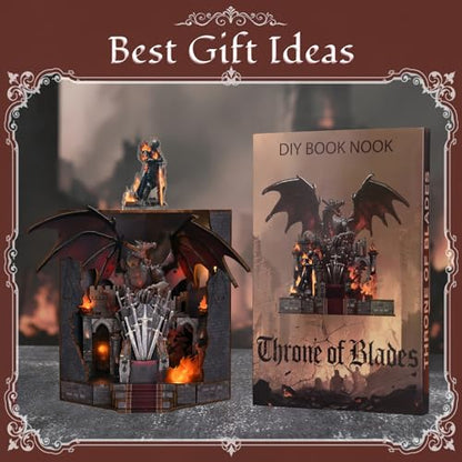 MiniCity Throne of Blade Book Nook Kit, DIY Wooden Miniature Scene with LED - color: Throne of Blades