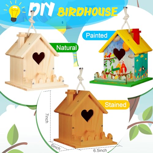 Juexica 4 Pack DIY Wooden Birdhouse Kits Build Paint, Art Craft Set,Heart