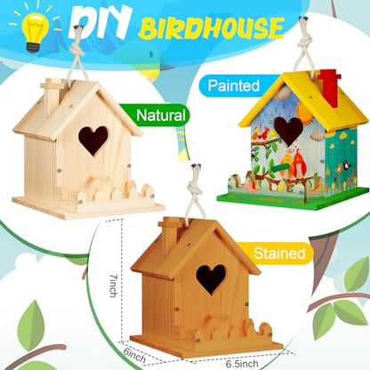 Juexica 4 Pack DIY Wooden Birdhouse Kits Build Paint, Art Craft Set,Heart