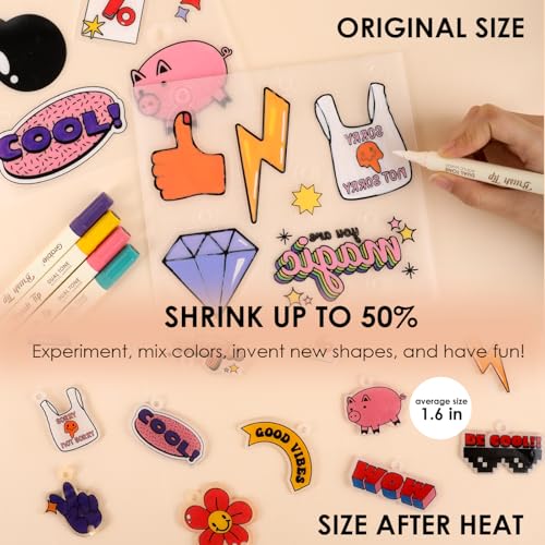 Grabie Shrink Art Craft Kit of 25+ Shapes, Markers & Charms, Retro Vibes - color: Retro Vibes - Beginner Friendly