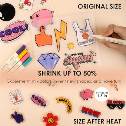 Grabie Shrink Art Craft Kit of 25+ Shapes, Markers & Charms, Retro Vibes - color: Retro Vibes - Beginner Friendly