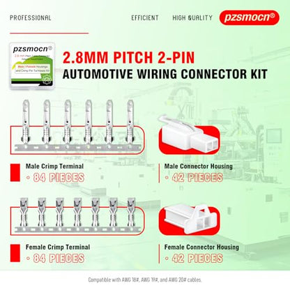 252 Pieces / 42 Sets Automotive Wire Connector 2.8mm 2-Pin Kit - size: 2-Pin, style: 2.8mm Connector