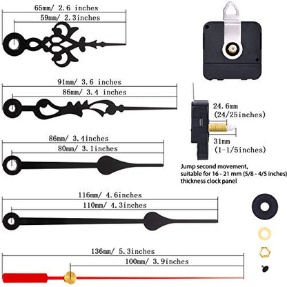 Hicarer 2 Quartz Clock Kit, Shaft Length 1-1/5 Inch/ 31 mm, Black, Red - color: Black, Red, size: Shaft Length 1-1/ 5 Inch/ 31 mm