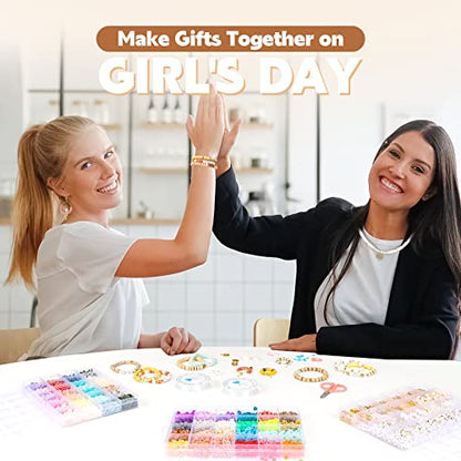 Pizooro Clay Beads 3 Boxes Bracelet Making Kit, 10500pcs Beads for Jewelry Making, Round Letter Beads with Charm and Elastic Strings, Friendship Bracelets Holiday Gifts for Girls Adults - color: Gold