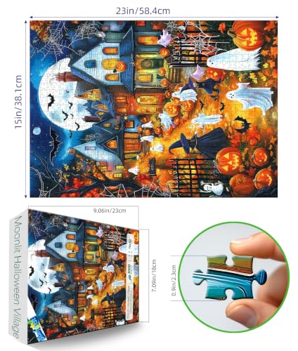 Blueforest Halloween Village 1000 Piece Puzzle for Adults, 27.5" x 19.7" - color: Moonlit Halloween Village