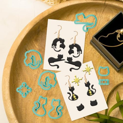 16Pcs Cat Polymer Clay Cutters Atomic Star Clay Earrings Cutters Polymer Jewelry Cutter for Earrings Making Birthday Party DIY Supplies - color: Cat