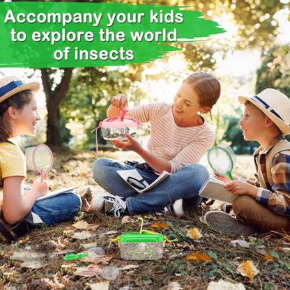 2 Sets Bug Catcher for Kids, Bug Catching Kit Gifts with Butterfly Net Toys - color: Green + Pink