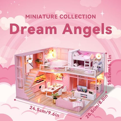 Flever Dollhouse Miniature DIY House Kit Creative Room with Loft Apartment Scene for Romantic Artwork Gift (Dream Angel) - color: Dream Angels