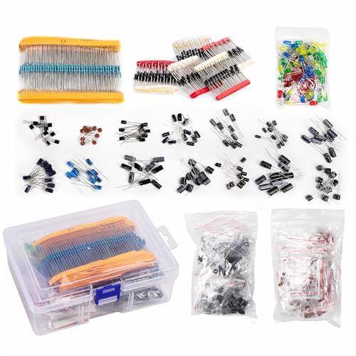 1400Pcs Basic Electronics Component Assortment Kit, Electrolytic Capacitor, Ceramic Capacitor, LED Diode, Common Diode, Resistor, Transistor Component for Arduino, Electronic DIY Project