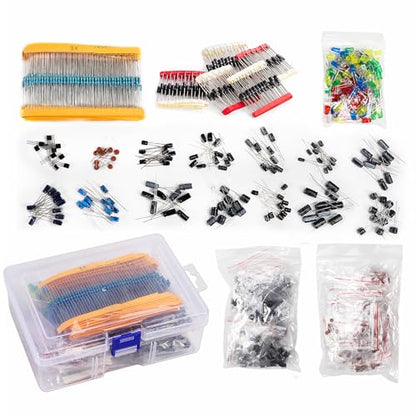 1400Pcs Basic Electronics Component Assortment Kit, Electrolytic Capacitor, Ceramic Capacitor, LED Diode, Common Diode, Resistor, Transistor Component for Arduino, Electronic DIY Project