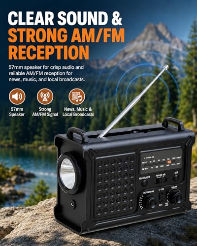 Emergency Radio, 12000mAh Solar Hand Crank NOAA Weather Radio, Black - color: Upgraded Black