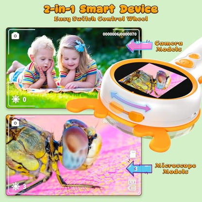 Kids Microscope Orange Deer - Digital Handheld STEM Kit & 1080P Camera (600x Zoom) - Portable Science Toy for Outdoor Camping & Backyard Fun - Gift for Boys & Girls Age 5-12