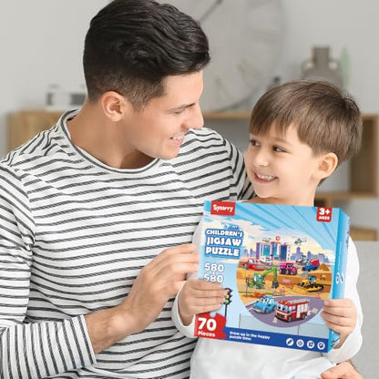 SYNARRY Transportation Floor Puzzle for Kids Ages 3-5, Large 70-Piece - style: Vehicle