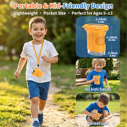 Kids Handheld Digital Microscope 1000X: Science Gift Kit STEM Toy Ages 5-13 - color: Yellow