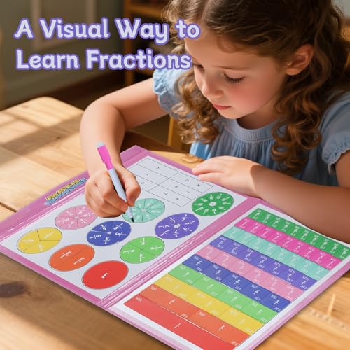 Magnetic Fraction Educational Puzzle with Fraction Tiles & Circles, Math Manipulatives Montessori Learning Toys to Help Kids Learn Fractions and Build Early Math Skills (Pink) - style: Pink