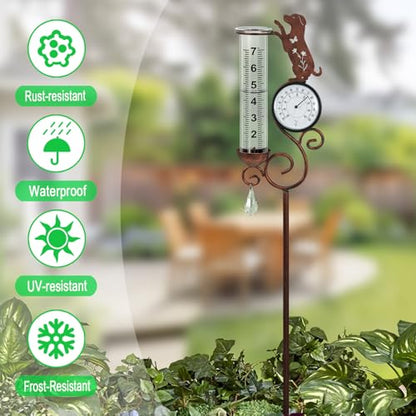 Dog Rain Gauge Outdoor,Large Number Scale Rain Gauge-Temperature&Hygrometer - color: Beagle