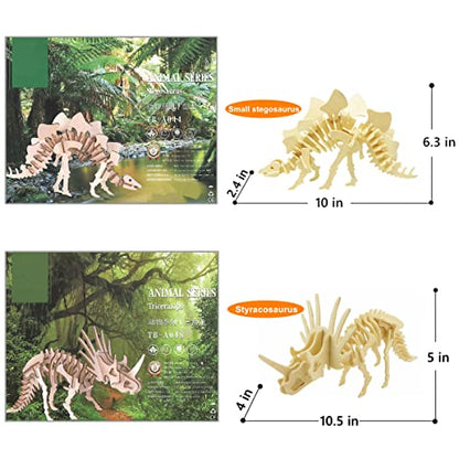 3D Wooden Dinosaur Puzzle - 6 Piece Set Wood Dinosaur Skeleton Model Puzzle - DIY Wooden Crafts 3D Puzzle - STEM Brain Teaser Puzzle Gifts - color: 3d Dinosaur