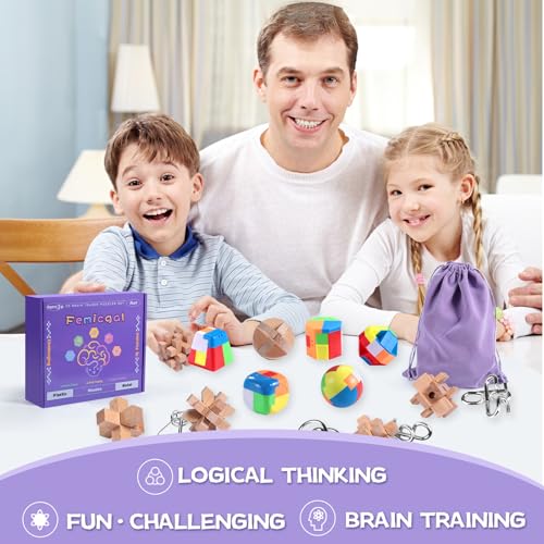 Brain Teaser Puzzles for Adults and Kids, 18Pcs Puzzle Games Set, 3D Wooden Plastic Metal Puzzle, Unlock Interlock Mind Brain Games, IQ Test Educational Toy - style: Medium-18PCS