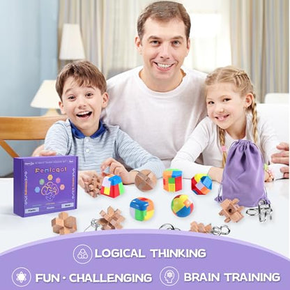 Brain Teaser Puzzles for Adults and Kids, 18Pcs Puzzle Games Set, 3D Wooden Plastic Metal Puzzle, Unlock Interlock Mind Brain Games, IQ Test Educational Toy - style: Medium-18PCS