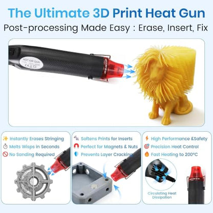 142Pcs 3D Printer Tools Kit with 4-Layer Slotted Case, 3D Printer Accessories - Cordless Rotary Tool, Heat Gun, PTFE Nozzle Anti-Stick, Deburring Tool for Bambu Lab, Flashforge, Ender 3, Anycubic