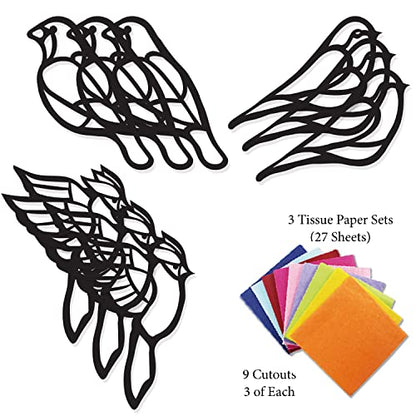 VHALE Suncatchers Craft 3 Sets (9 Cutouts) w Tissue Papers Stained Glass Effect Paper Sun Catcher Kit, Window Art, Classroom Crafts, Creative Art Projects, Kids Party Favors (Bird) - style: Bird