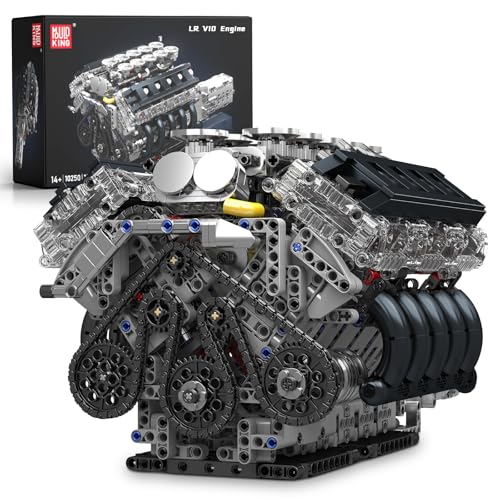 Mould King 10250 V10 Engine Model that Works, Build Your Own Cars Combustion Blocks Sets, Engineering Model for Age 14+ Adults/Teens(1834 PCS) - style: V10 Engine