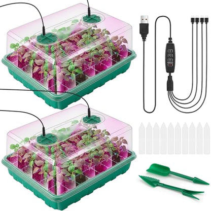Hanaoyo 96 Cells Seed Starter Tray with Lights, 2 Packs Seed Starter Kit with Humidity Vented Domes and High Lid, Adjustable Brightness Germination Kit for Indoor Greenhouse Seed Starter - size: 2 Pack With Light