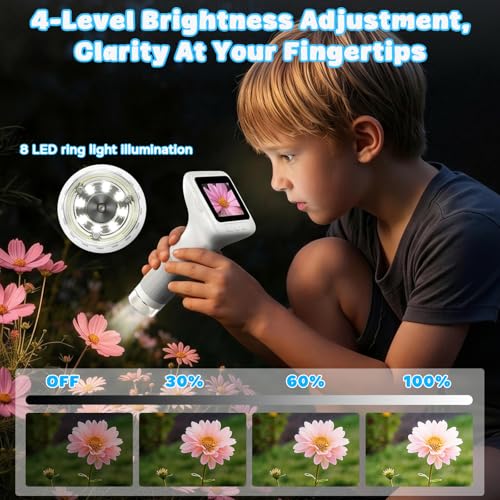 SEEKID Kids Microscope, 1000X Handheld Digital Microscope, 3" IPS(White) - color: White
