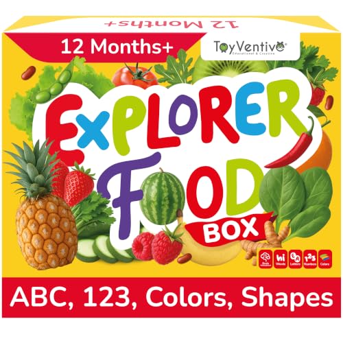 TOYVENTIVE Preschool Learning Activities – Montessori Toddler Toys with Educational Flashcards, Matching Games and Food-Themed Activity Cards for Early Skills, Visual Recognition – Ages 1 & 2 - color: Yellow, size: Explorer Box