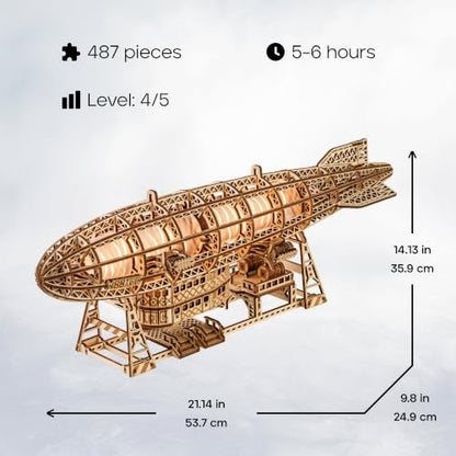 Wood Trick Luminous Zeppelin Dirigible 3D Wooden Puzzle for Adults to Build