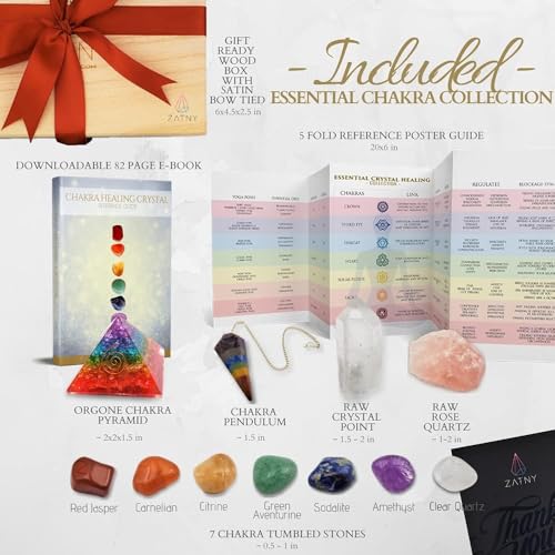 Crystals and Healing Stones Premium Kit Wooden Gift Box, Chakra Pyramid - color: Chakra Pyramid Collection