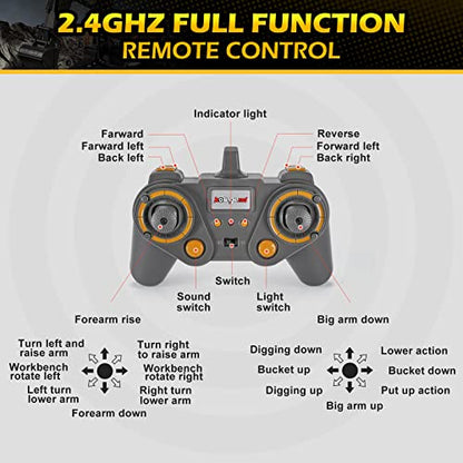 kolegend Remote Control Excavator Toy 1/14 Scale RC Excavator, 22 Channel Upgrade Full Functional Construction Vehicles Rechargeable RC Truck with Metal Shovel and Lights Sounds - style: Excavator