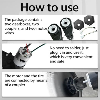 2Pack 24V RS555 40000RPM Fast Drive Motor Gearbox for Power Wheels Motor Upgrade,12V&18V&20V&24V High Speed Motors Gearbox Conversion Kit for Kids Ride on Toys Car Replacement Parts,Free Coupler