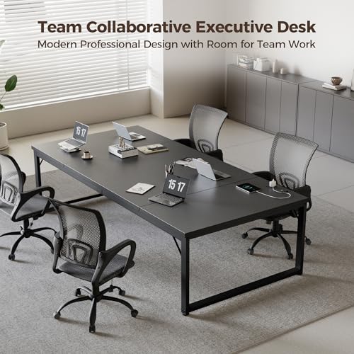 Mericonia 63 Inch Computer Desk with Power Outlets, 1.2" Thick Office Table - color: Black, size: 63*23,1.2"T