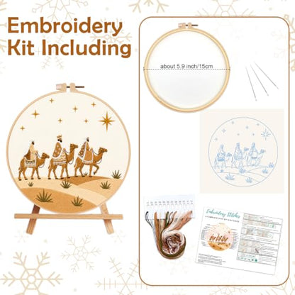 Nuberlic Embroidery Kit for Beginners, Three Wise Men Christmas Scene - color: Christian