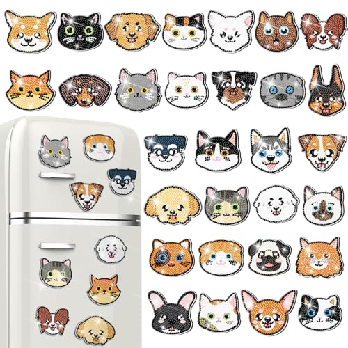 Remuuly 30 Pcs Cat and Dog Diamond Painting Magnets Diamond Art Magnets Kit - color: Cat and Dog