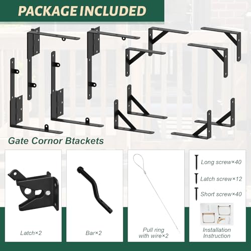 2 Set Gate Frame Fence Kit with Gate Latch,Heavy Duty Anti Sag Gate Kit, Gate Corner Brace Bracket Hardware for Wooden Privacy Fence Gate Garden Wooden Driveway Gates, Shed Doors, Corral