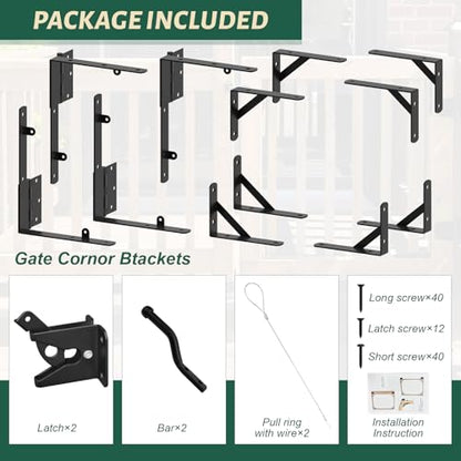 2 Set Gate Frame Fence Kit with Gate Latch,Heavy Duty Anti Sag Gate Kit, Gate Corner Brace Bracket Hardware for Wooden Privacy Fence Gate Garden Wooden Driveway Gates, Shed Doors, Corral