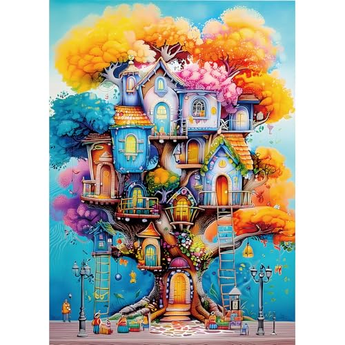 Blueforest 1000 Piece Jigsaw Puzzle for Adults，Fantastical Treehouse Escape - color: Fantastical Treehouse Escape