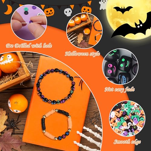 XIANNVXI 2846pcs Halloween Clay Beads Jewelry Making Orange Purple Black White Green Friendship Bracelet Supplies with Halloween Pattern Clay Beads Crafts - color: Halloween Clay B
