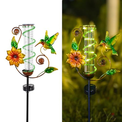 Solar Rain Gauge Outdoor, Hummingbird Rain Gauges - color: Green Hummingbird