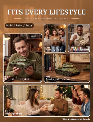 BOOZUU 3D Wooden Tank Puzzle with Rotating Turret for Adults