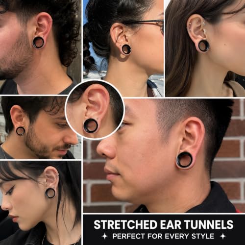 Oyaface 20 PCS Piercing Tunnel Set Soft/Hard Silicone Flesh Ear Plugs 2g-25mm Flexible Ear Stretching Gauge Expander - color: Black(thin)