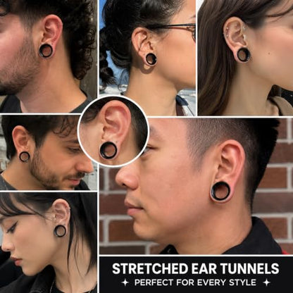 Oyaface 20 PCS Piercing Tunnel Set Soft/Hard Silicone Flesh Ear Plugs 2g-25mm Flexible Ear Stretching Gauge Expander - color: Black(thin)