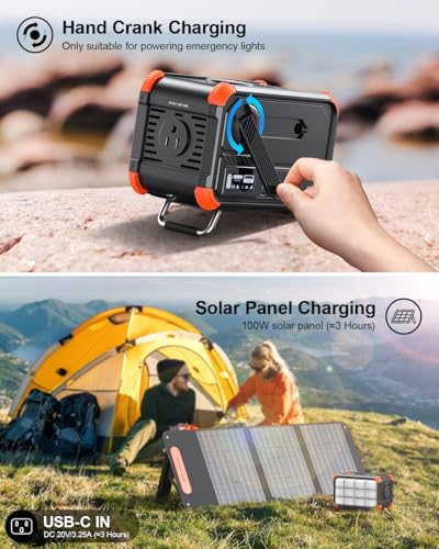 BROWEY 153Wh Portable Power Station, Solar Generator with Hand Crank - color: Orange