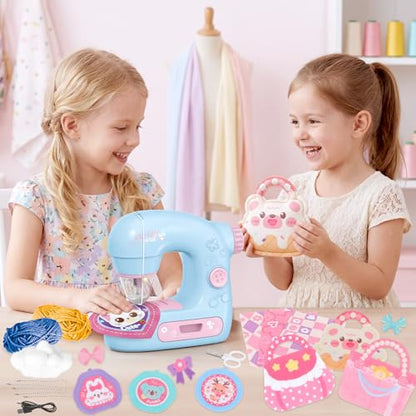 deAO Kids Mini Sewing Machine Pretend Play Arts Craft Toy Kit with Lights