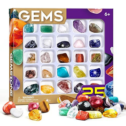 Gamerside Rock Collection 25 Mineral Rocks Gemstones for Kids 6-12 - color: 25 Rocks